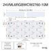 Technical specification and dimension diagram for a 24VML6RGBCW2760-10M LED light strip, showing overall panel length of 1000cm, cross-section dimensions of 8cm by 10cm, a PCB snapshot, and a 6-pin XH housing detail.