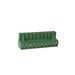 Green 10-position phoenix connector on a white background