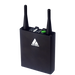 Astera AsteraBox CRMX ART7 WiFi wireless DMX transmitter angle view with dual antennas dark enclosure connectors and Astera logo transparent background