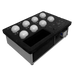 Astera Luna Bulb Prep Inlay Kit with 8 Luna Bulbs open charging case showing bulbs seated in circular cutouts control panel with display angle view transparent background