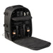 Astera QuikBeam 2-Unit BackPack Kit open and fully loaded with two QuikBeam lights PowerInjectors BarnDoors TrackSpigots cables and PoE extension cables in black backpack white background