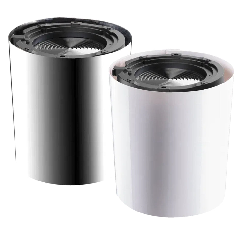 Astera QuikBeam FlexCover mirrored chrome finish and white finish side by side front angle view showing both color options white background