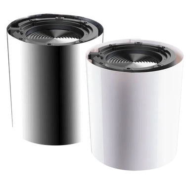 Astera QuikBeam FlexCover mirrored chrome finish and white finish side by side front angle view showing both color options white background
