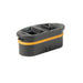 Astera QuikBeam QuikBrick charging cradle angle view showing top open with battery slots visible black unit with orange accent band white background