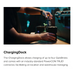 Astera QuikBeam QuikBrick battery being inserted into ChargingDock by hand lifestyle shot marketing graphic with text overlay about ChargingDock features transparent background