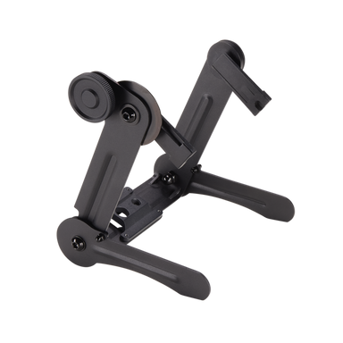 Astera QuikSpot QuikTurn yoke stand bracket angle view showing adjustable tilt mechanism and folding legs black transparent background