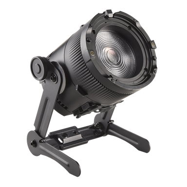 Astera QuikSpot side view showing fresnel lens QuikTurn yoke bracket battery-driven uplight fixture light off transparent background