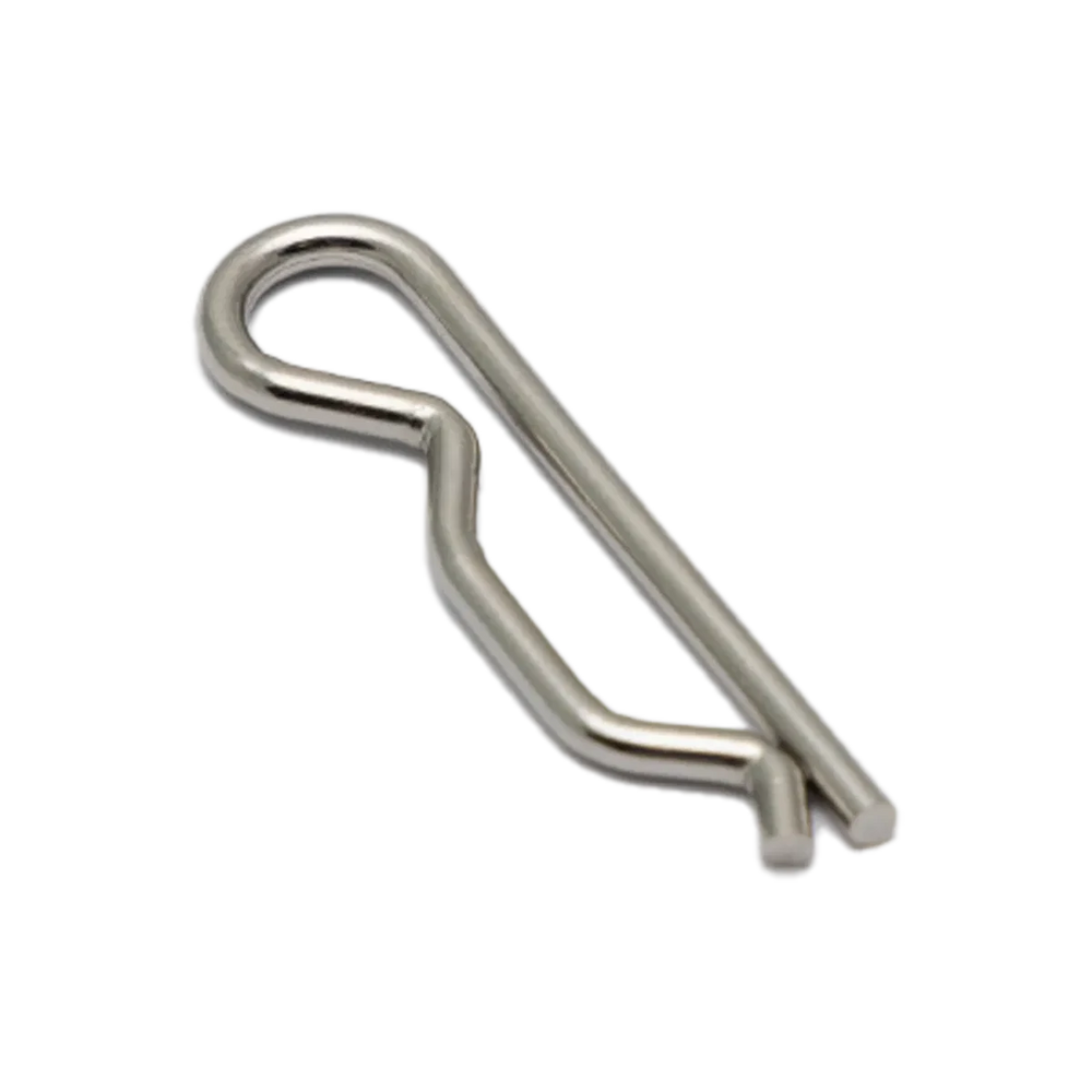 Astera Safety R Clip stainless steel latch spring pin for TubeHolder single clip close-up transparent background