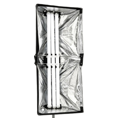 Astera SNAPBAG for 3 Tubes AX1 and Titan front view open showing silver reflective interior with 3 tube lights mounted black fabric exterior white background