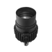 Astera SolaBulb with SolaSnoot wide snoot attached close-up angle view showing lens opening heat sink fins and E27 screw base black bulb transparent background