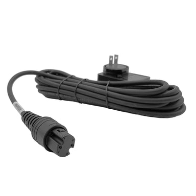 Gantom Cinema WorkLight charger power cable coiled black cord with wall plug and multi-pin connector on white background