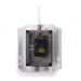 LumenRadio Galileo outdoor kit with vandal cover open showing IP67 enclosure interior with Galileo TX mounted on DIN rail PSU 2dBi antenna and cable glands front view white background