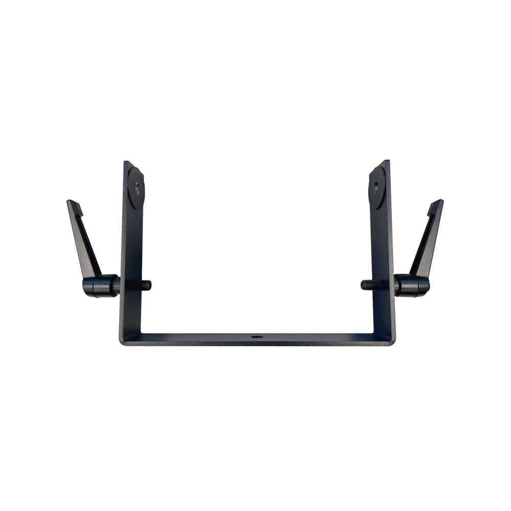 LumenRadio Stardust Yoke black U-shaped metal yoke mount with handles on both sides for C-stand mounting front view white background