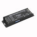 Moss LED 3-channel DMX dimmer constant current 700mA decoder angle view showing DMX512 LED driver with DIP switches RJ45 connectors and wiring diagram black unit white background