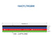 Technical drawing of MossLED 4-conductor 18AWG RGBW flat cable in black blue red and green with dimensions and specifications for SKU 184CFLTRGBW