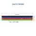 Technical drawing of MossLED 4-conductor 20AWG RGBW flat cable in black blue red and green with dimensions and specifications for SKU 204CFLTRGBW
