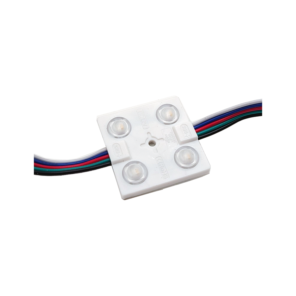 Moss LED 4-LED RGBW Waterproof Module 12V 4100K IP67 single module white background with multi-color wires