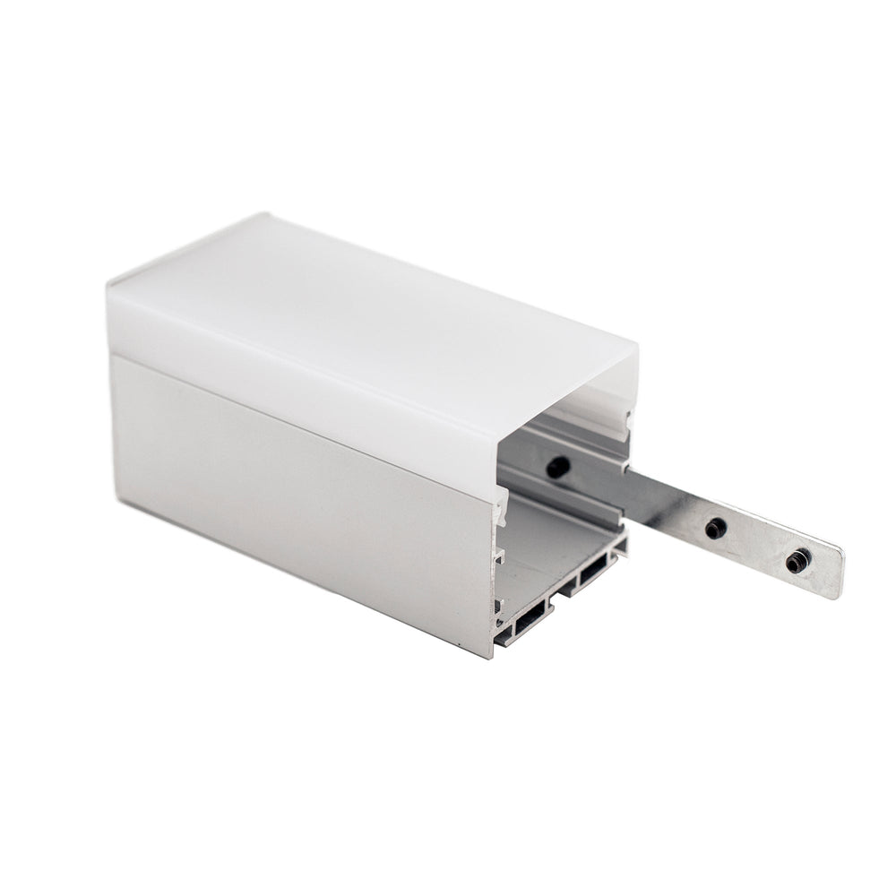 Moss LED ALLL5050D aluminum LED profile channel angled view showing white powder-coated extrusion with mounting bracket and end cap on white background