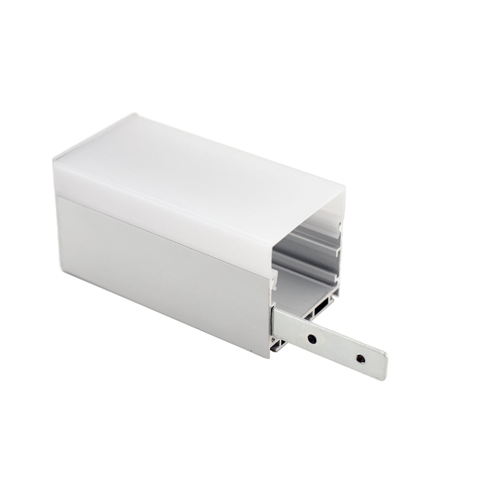 Moss LED ALLL5050D aluminum LED profile channel with LU180 L-shaped mounting bracket white powder-coated extrusion angled view on white background