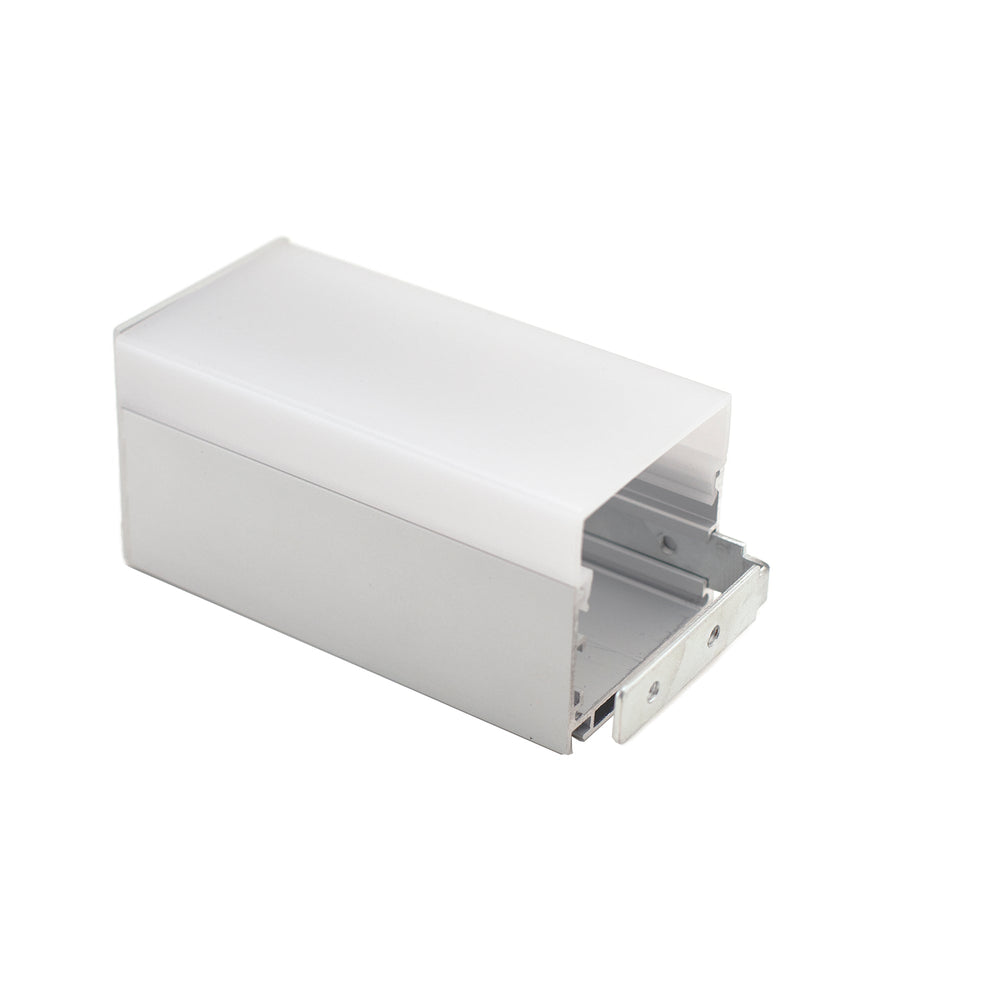 Moss LED ALLL5050D aluminum LED profile channel with RA90 right angle mounting bracket white powder-coated extrusion angled view on white background