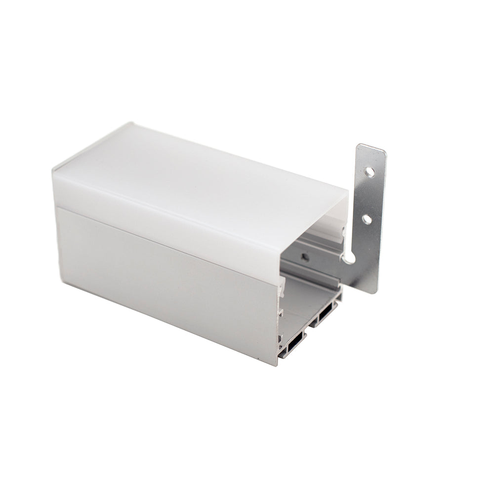 Moss LED ALLL5050D aluminum LED profile channel with V90 vertical 90-degree mounting bracket white powder-coated extrusion angled view on white background