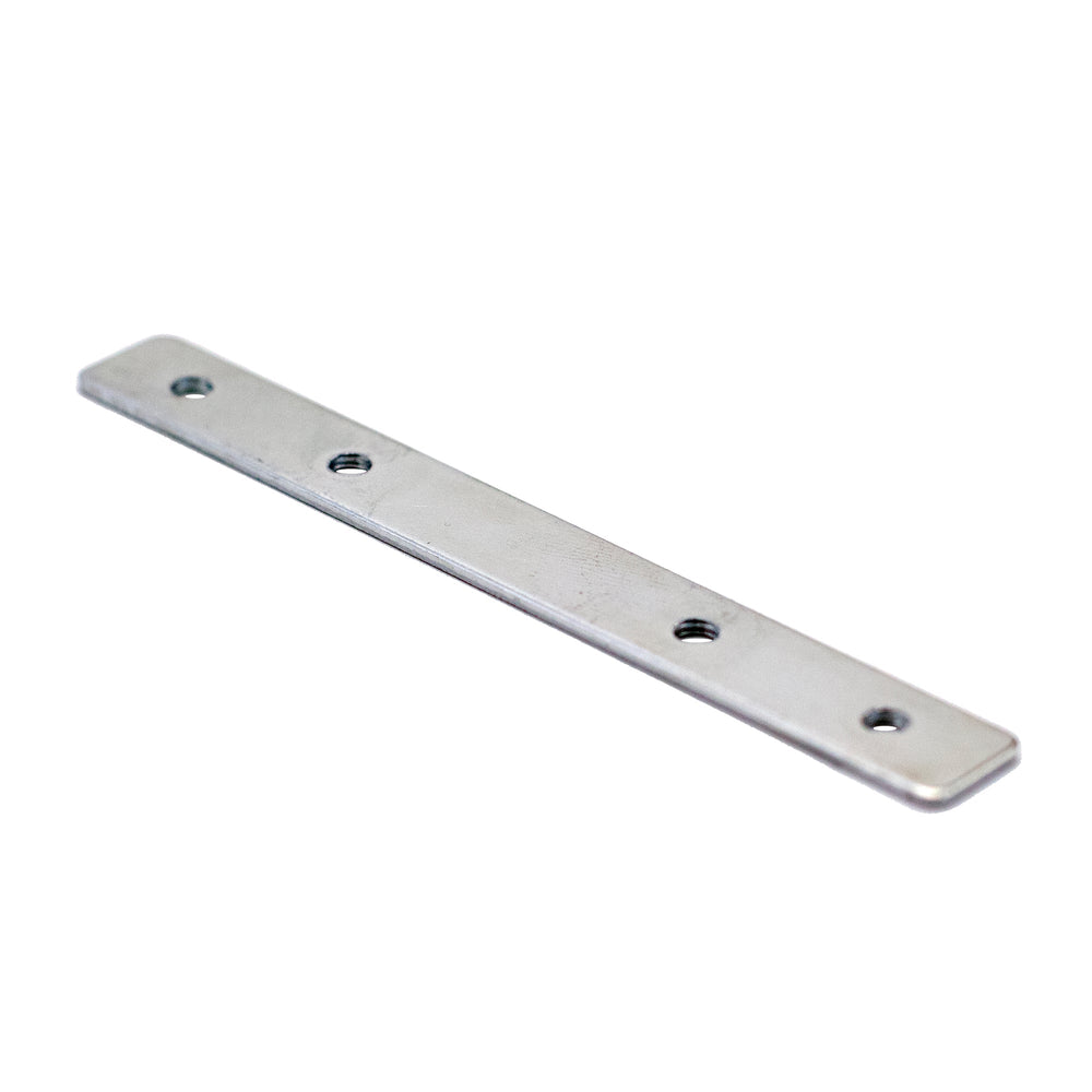 Moss LED ALLL5050D LU180 inline joiner flat metal mounting strip with four screw holes silver finish standalone top view on white background