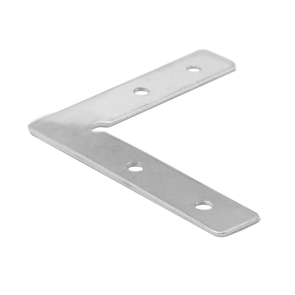 Moss LED ALLL5050D RA90 right angle flat metal mounting bracket standalone with four screw holes silver finish top view on white background