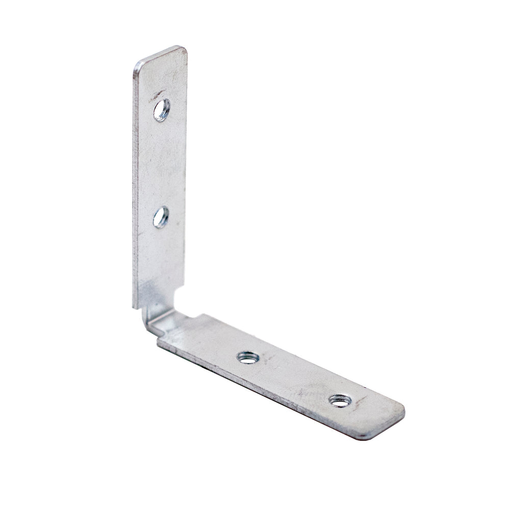 Moss LED ALLL5050D RA90 right angle metal mounting bracket 3D perspective view showing L-shaped profile with screw holes silver finish on white background