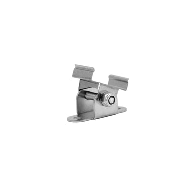 Moss LED ALM-2310 rotating clip silver metal front view showing channel grip tabs and screw mounting base for aluminum profile on white background