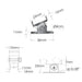 Moss LED ALM-2310 rotating clip technical drawing with dimensions 23mm width 36mm base 15mm height 4mm screw hole up to 68 degree rotation angle