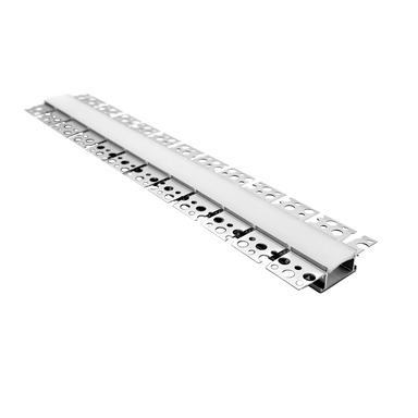 Moss LED ALSST-6114F flexible aluminum channel for LED strips angle view showing mounting wings with holes for drywall recessed installation silver transparent background