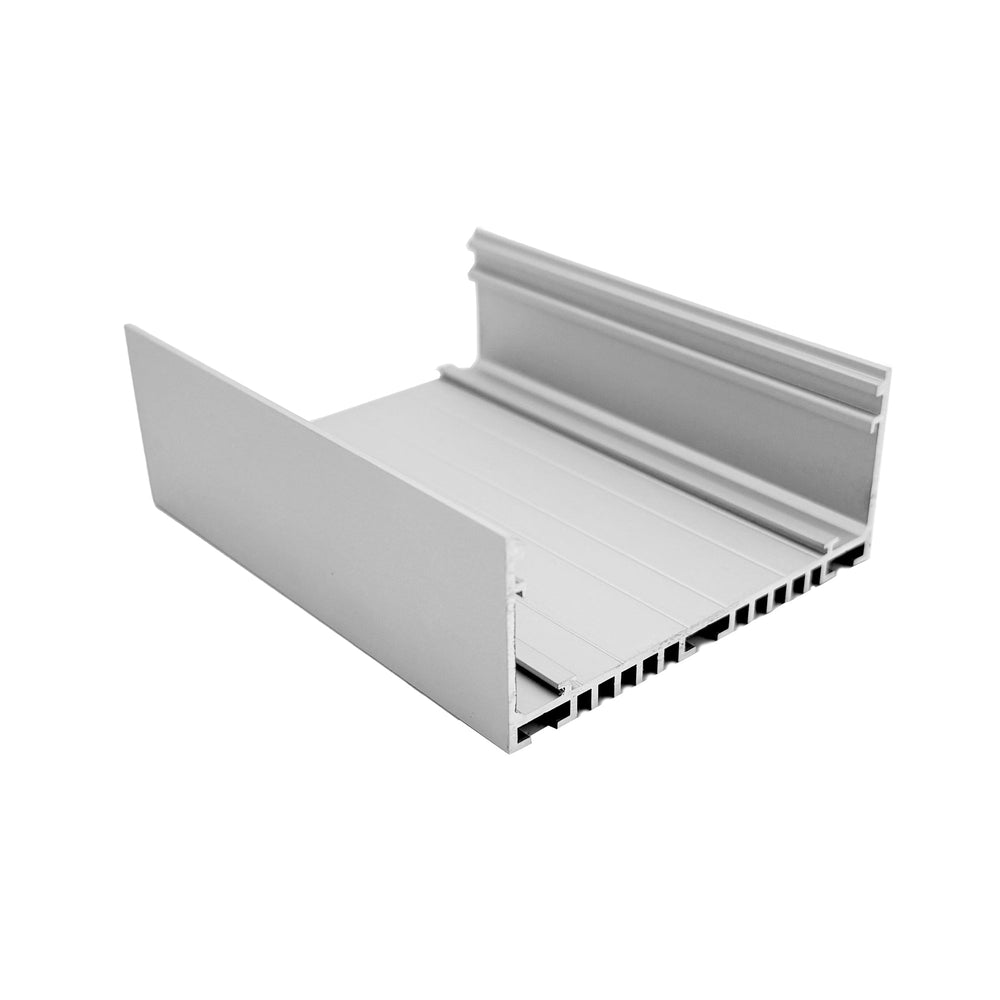 Moss LED ALSST-8035C aluminum channel only angle view showing open top profile with heat sink fins silver finish white background