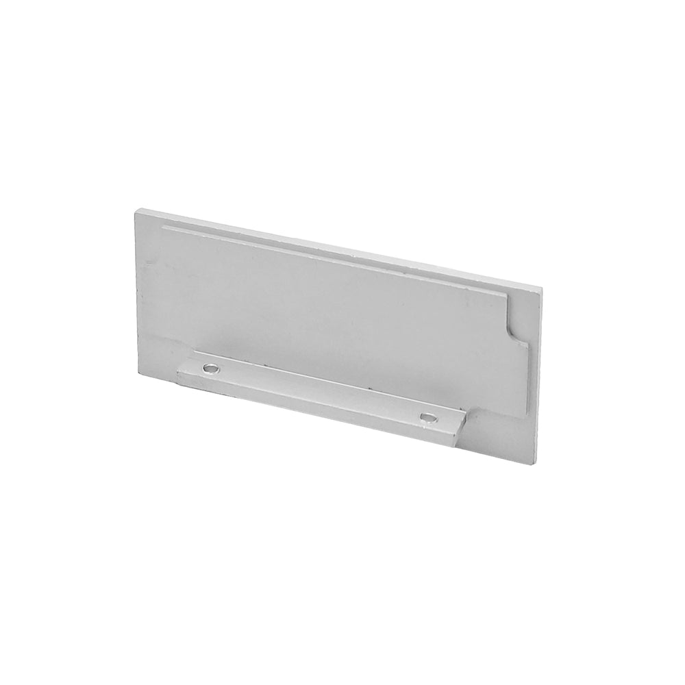 Moss LED ALSST-8035C aluminum channel closed end cap front face view with mounting clip aluminum finish white background