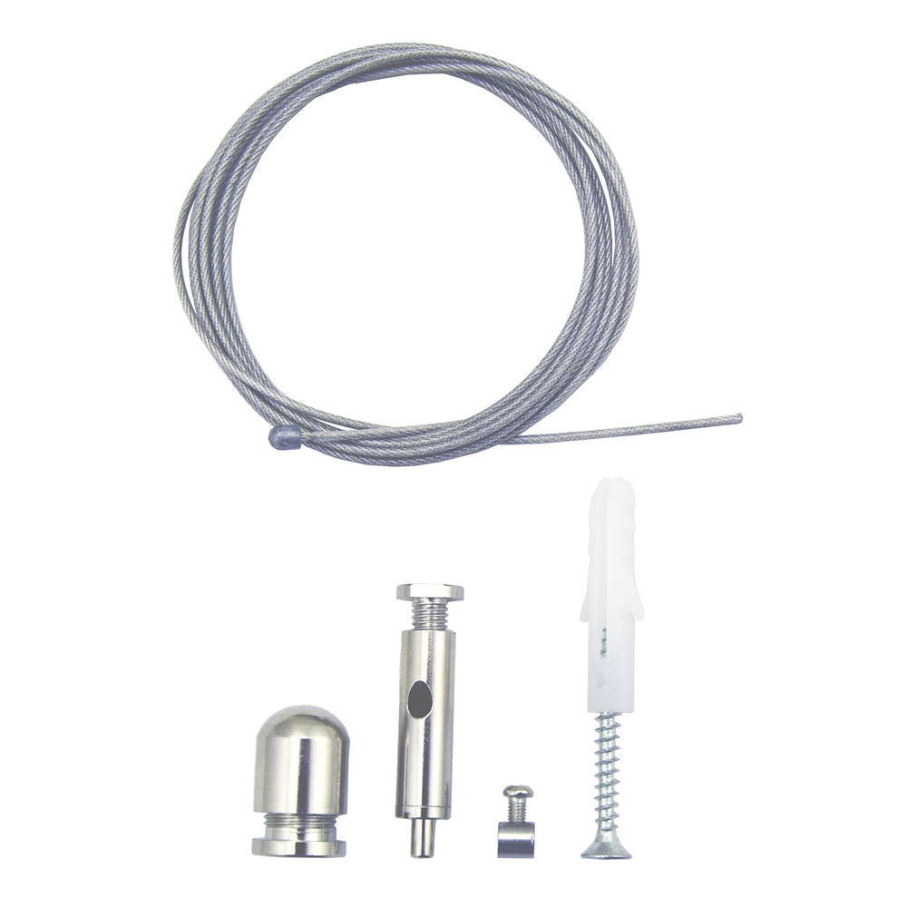 Moss LED Aluminum Channel 5460 aircraft cable suspension kit with steel cable ceiling anchor gripper and wall plug hardware on white background