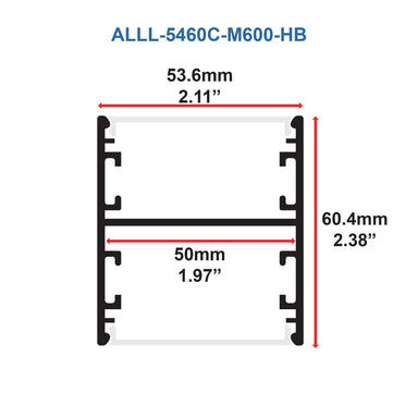 Moss LED Aluminum Channel ALLL-5460C cross section technical drawing with dimensions 53.6mm width 60.4mm height on white background