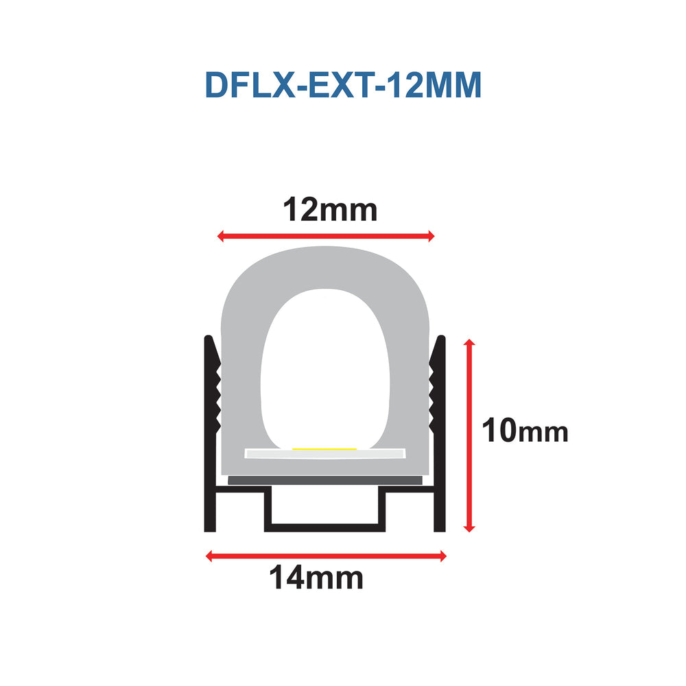 Moss LED DiffuseFLEX Channeling 12mm cross-section spec diagram 12mm inner width 10mm height 14mm outer width
