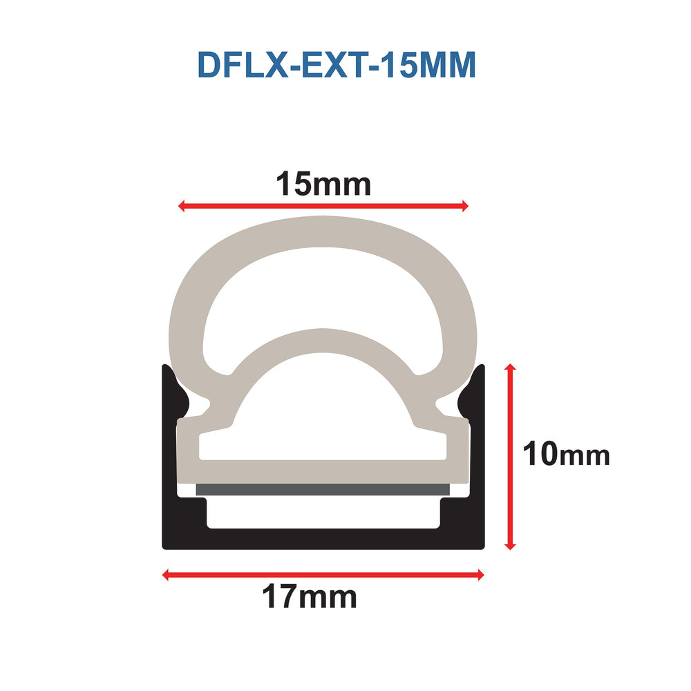 Moss LED DiffuseFLEX Channeling 15mm cross-section spec diagram 15mm inner width 10mm height 17mm outer width