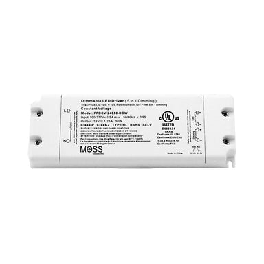 Moss LED FFDCV-24030 flicker-free dimmable LED driver 30W 24V white compact UL listed constant voltage power supply