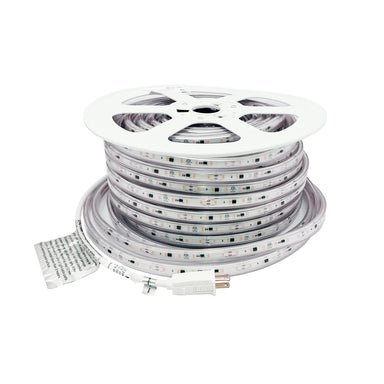 Moss LED FlexLED 120VAC white LED 50m spool reel with North American plug white background