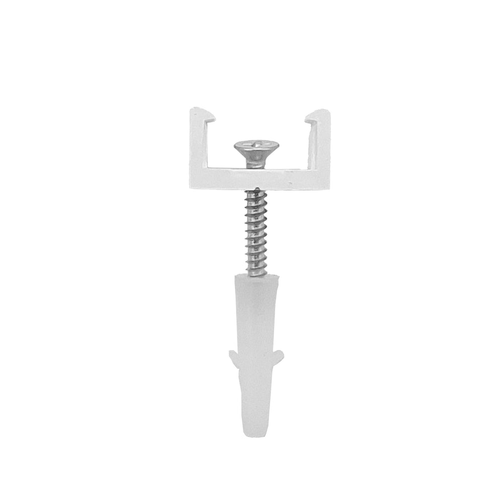 Moss LED FlexLED 120 VAC White LED mounting clip with screw and wall anchor white background