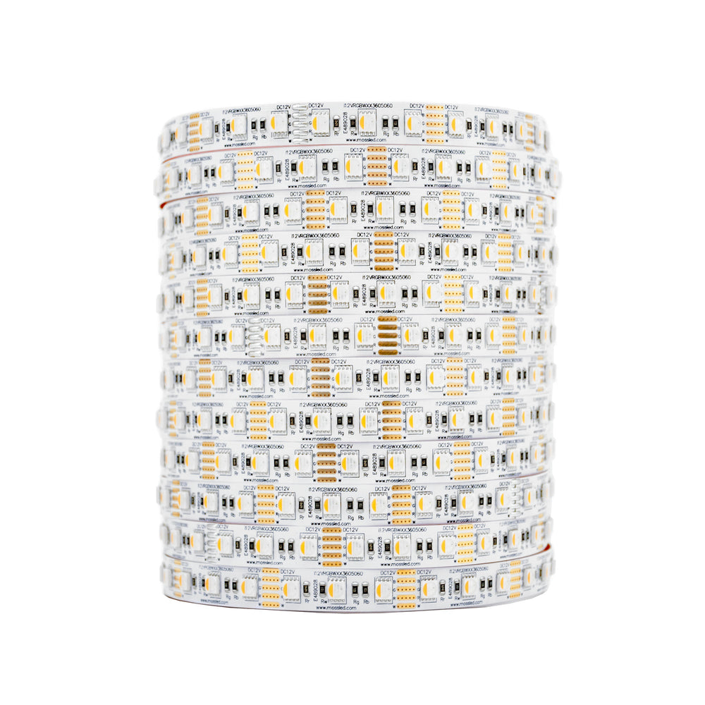 Moss LED FlexLED 72 RGB White AIO All-In-One 12V 2700K warm white 72 LEDs per metre coiled reel white background