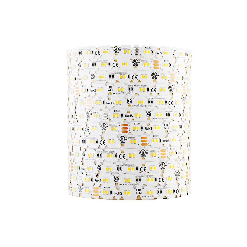 Moss LED FlexLED Chameleon 24V Fully Bendable BiColor tunable white 2700K-6000K – wave-cut white PCB cylindrical coil, SMD 2835, UL listed, CE, RoHS