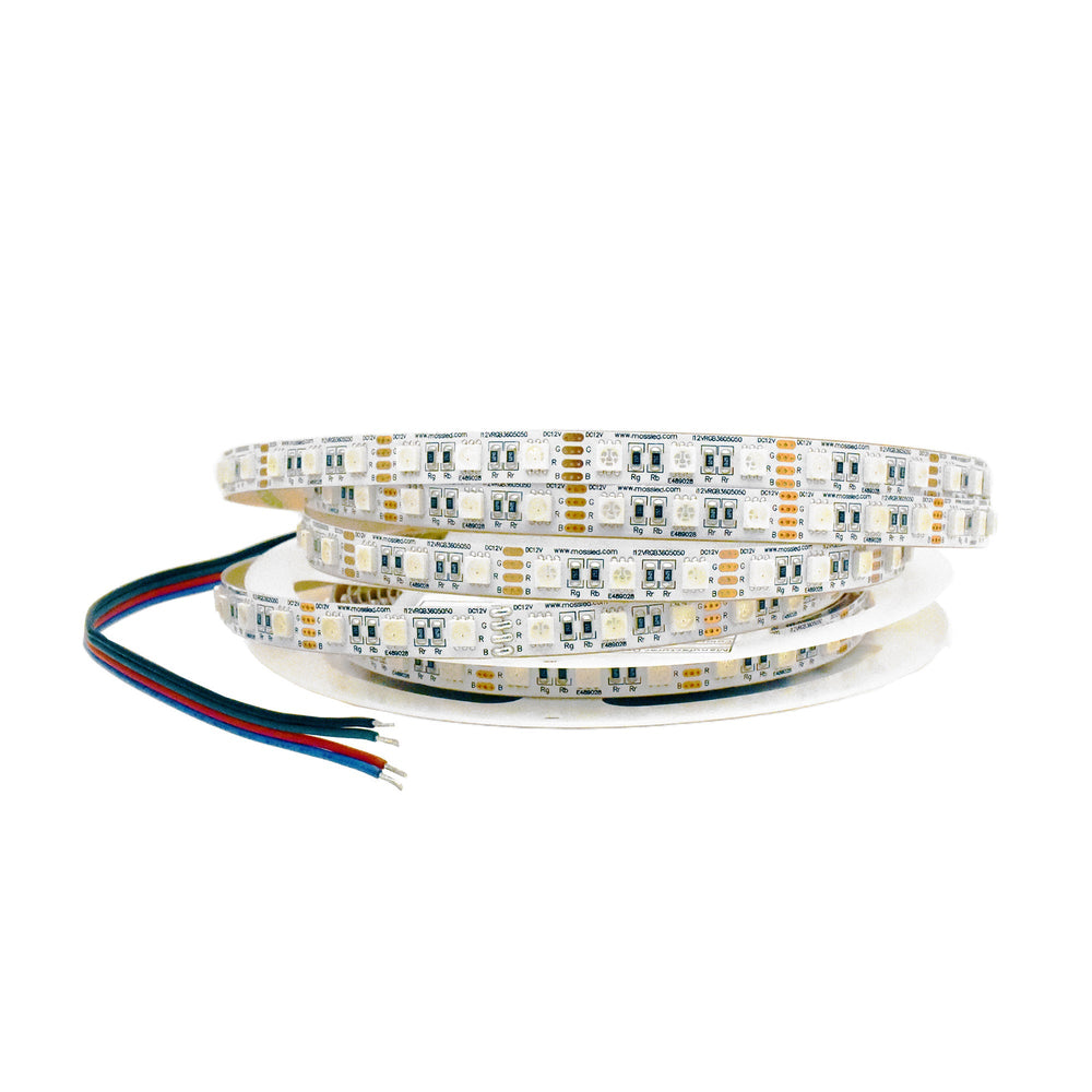 Moss LED FlexLED RGB 12V 72 LED per metre loose coil with bare wire leads on white background