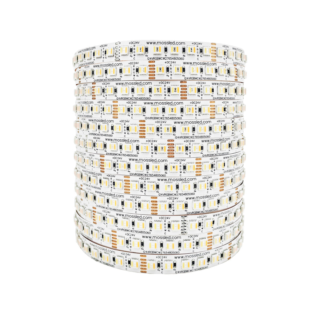 Moss LED FlexLED RGB+WW+CW 24V All-In-One Diode 5060 chip tall coiled reel white background