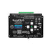 Moss LED IllumaDIM 6 6-Channel DMX Dimmer front view showing OLED display in manual mode navigation buttons green terminal blocks QR code and Moss branding black enclosure white background