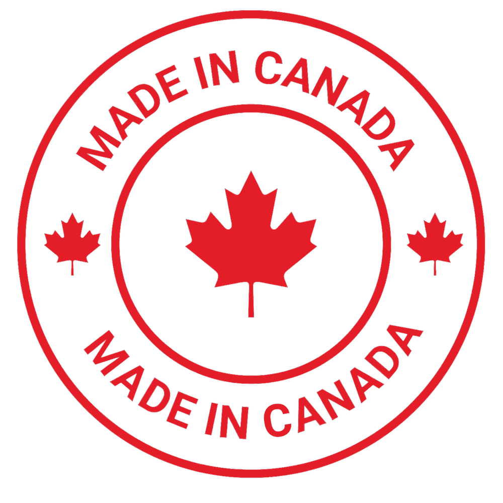 Moss LED Made in Canada badge red circular stamp with maple leaf icons transparent background