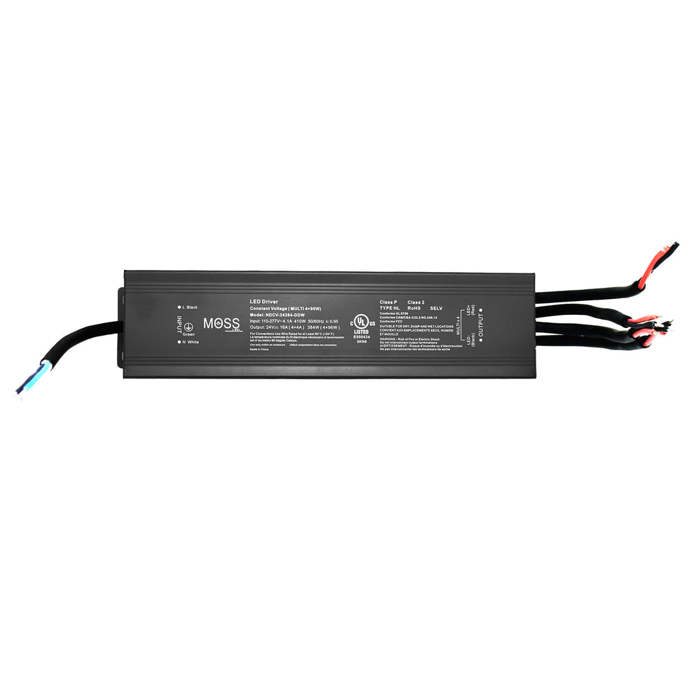 Moss LED NDCV-24384-DDW fanless metal housed power supply 384W 24V quad output constant voltage LED driver