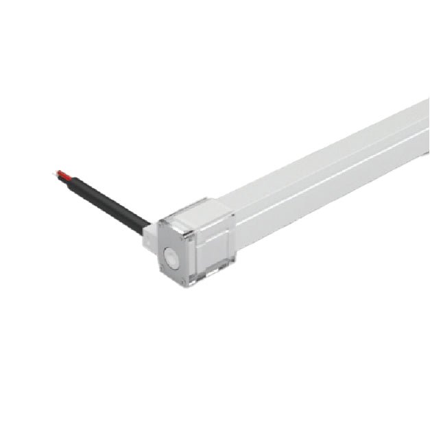 Moss LED Neon FlexLED V4 connector left side bare end wire 2-conductor aluminum end cap with black and red wires white background