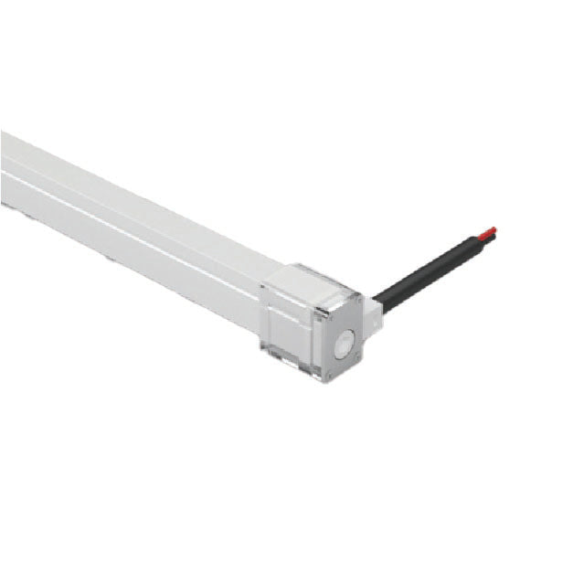 Moss LED Neon FlexLED V4 connector right side bare end wire 2-conductor aluminum end cap with black and red wires white background