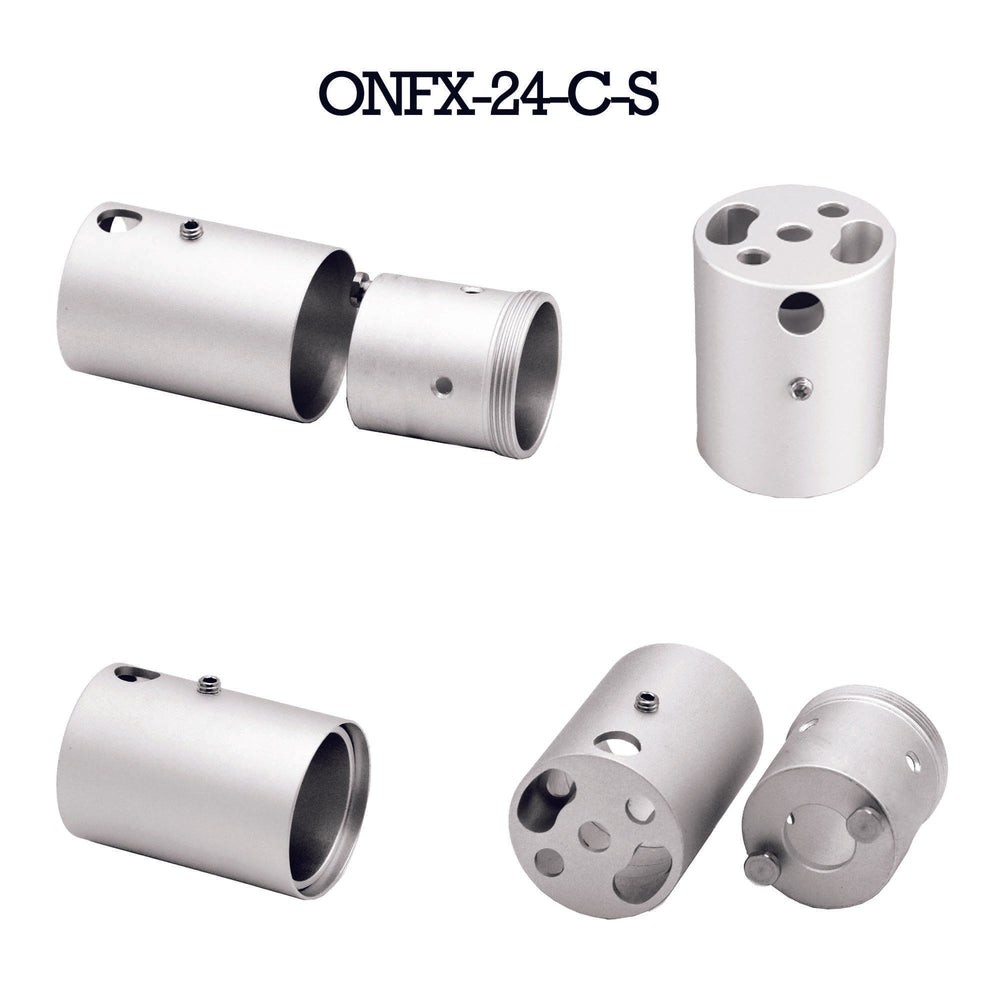 Moss LED OmniFlex 360 hangers and caps surface mount with hole end cap aluminum multiple views white background